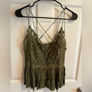 Free People One | Olive Green Lace Top